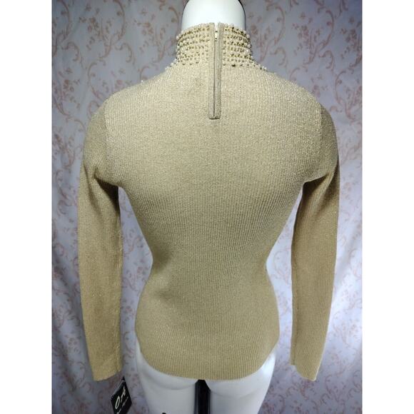 Gold Metallic Mock Neck Sweater, Size S - Picture 7 of 10